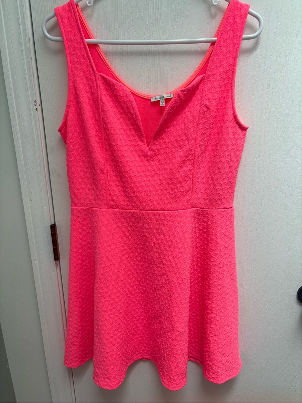 Charlotte Russe Neon Pink Sleeveless V-Notch Skater Dress